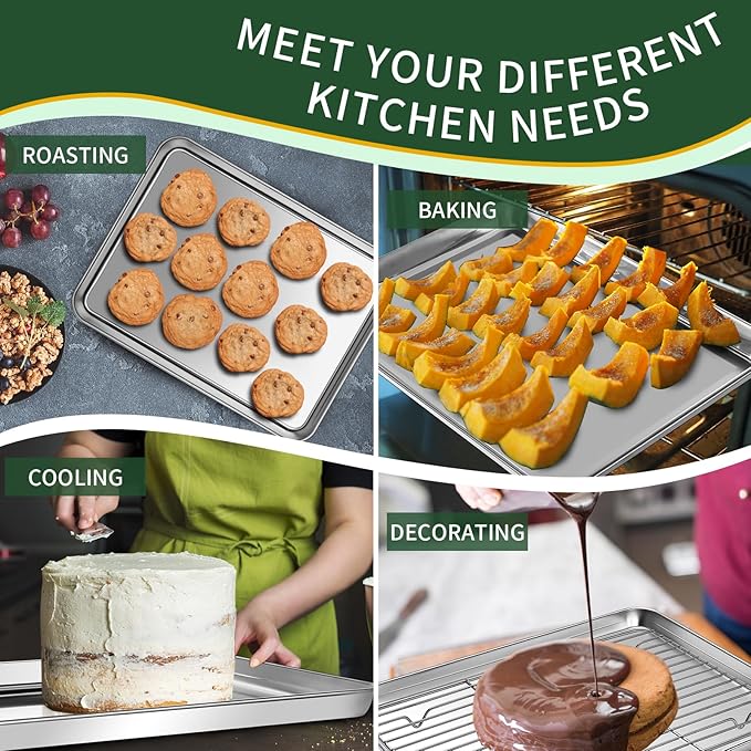 Baking Sheet with Wire Rack Set, CEKEE Stainless Steel Cookie Sheets - Image 6