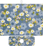 Daisy Flowers Dish Drying Mat for Kitchen Counter, Large Drying Kitchen Mat by Unknown
