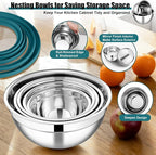 E-far Mixing Bowls Set of 5, Stainless Steel Salad Mixing Bowl - Image 4