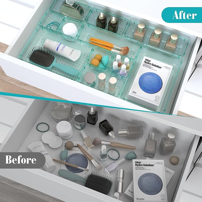 StorMiracle 7 PCS Clear Plastic Drawer Organizers Set, 4 Size Desk Drawer - Image 4