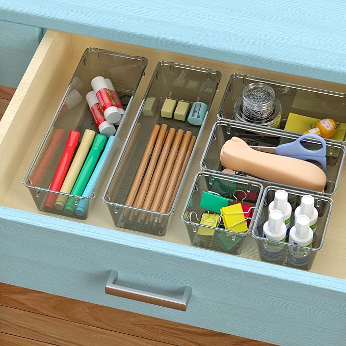 WOWBOX 9 Pack Clear Drawer Organizer Set, Acrylic Drawer Storage Trays - Image 5