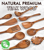 Wooden Spoons for Cooking, Comfortable Grip Wooden Utensil Set for Nonstick - Image 9