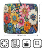 Giwawa Boho Flower Dish Drying Mat, Colorful Floral Leaf Dish Drainer Mats - Image 2