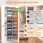 Over the Door Organizer 5 Tiers, Extra Large Behind Door Storage of 10 - Image 2