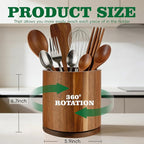 Acacia Wood Utensil Holder 360°Rotating Anti-Tip Design - Image 2
