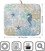 Blue Coral Dish Drying Mat Coastal Starfish Dishes Pad Hanging Drainer Mats - Image 2