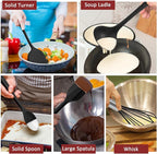 Silicone Cooking Utensils Set of 10, Leonyo Black Kitchen Utensils Set - Image 5