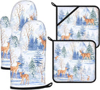 Deer Mitts and Pot Holders Sets 4Pcs, Extra Long Oven Gloves Potholder by VisittheDuibelproduct