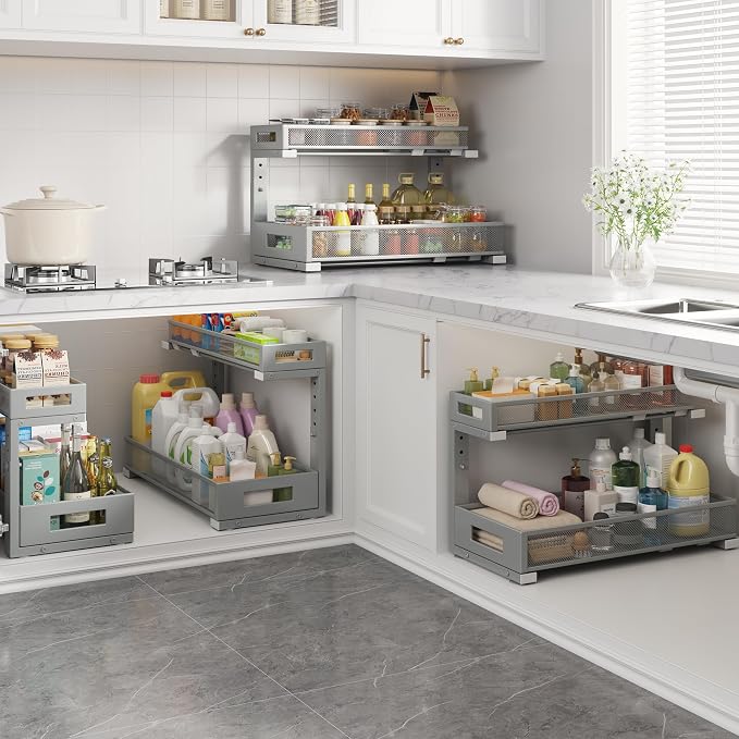 1 Pack 19IN Depth Under Sink Storage Organizer, Large 2-Tier Elegant Mesh Pull - Image 6