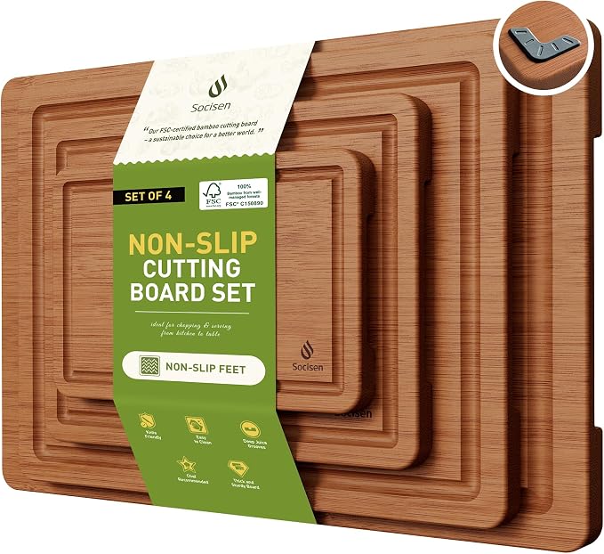 Bamboo Cutting Board Set Non Slip Feet Over Sink Father Day Dad Parents Papa by Socisen