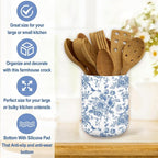 JarThenaAMCS Chinoiserie Floral Ceramic Utensil Holder Blue Flower Butterfly - Image 5