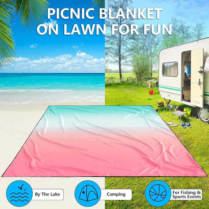 WIWIGO Beach Blanket Waterproof Sandproof Beach Mat 79" X 83"/10'x9'for 2-8 - Image 5