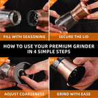 DAVIMADE Short Copper Salt and Pepper Grinder Set of 2，Refillable Adjustable - Image 5