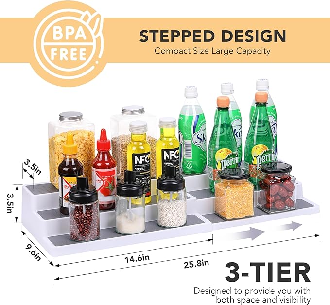 CiWiVOKi 3 Tier Expandable Spice Rack Organizer, Adjustable Length 14.6In-25.8In - Image 2