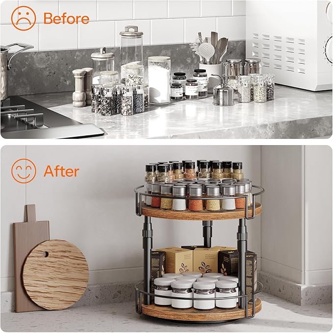 HOOBRO Lazy Susan Organizer Spice Rack, 2-Tier Height Adjustable Rotating Spice - Image 6