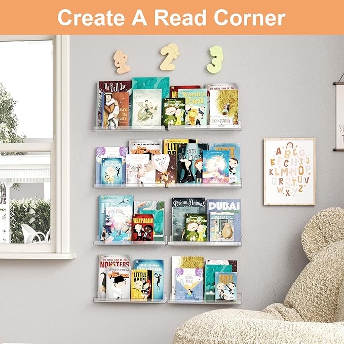 upsimples 8 Pack Acrylic Shelves Wall Organizer and Storage, Toy Cars, Kids - Image 4