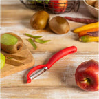 Kuhn Rikon Serrated Piranha “Swivel” Peeler 7.25” Red - Image 2