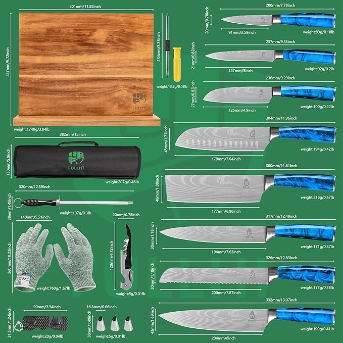 FULLHI 15pcs Japanese Knife Set - Image 2