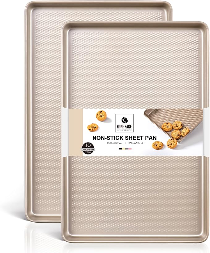 HONGBAKE 2 Pack Jelly Roll Pan 15x10, Commercial Cookie Sheets by HONGBAKE