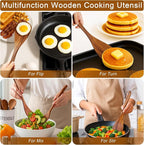Jilla-hla Wooden Spatula Nonstick Turner Acacia Wood, Left Long Handle Flat - Image 2
