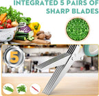 Herb Scissors with 5 Blades and Cover, Kitchen Herb Cutter with Cleaning Comb - Image 2