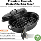 15” Roaster Pan with Lid and Rack, Small Enamel Roaster Pan with Oval Roasting - Image 3