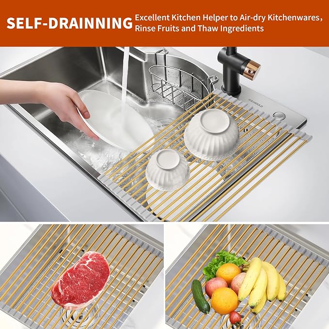 Extra Large Golden Roll-UP Dish Drying Rack-Stainless Steel Dish Drainer Over - Image 3