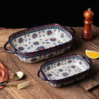 Baking Dish Ceramic Baking Pan Blue Casserole Dish Rectangular Baking Set 2pcs - Image 5