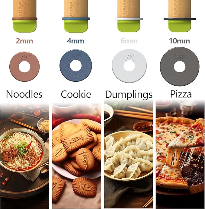 Rolling Pin with Adjustable Thickness Rings and Pastry Baking Mat Dough - Image 4