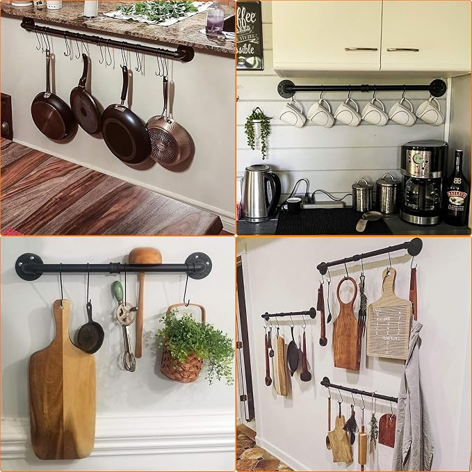 Toplife 23.7 inch Pot Rack, Kitchen Wall Mounted Detachable Pan Lid Utensils - Image 4