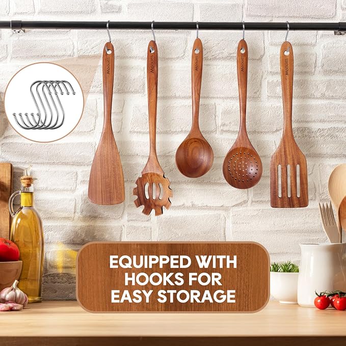 Wooden Spoons for Cooking, Comfortable Grip, Heat Resistant Kitchen Utensils - Image 6