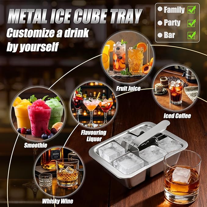 Ice Cube Trays, Large 6-cube Stainless Steel Ice Cube Trays - Image 6