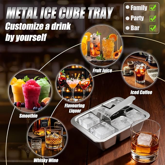 Ice Cube Trays, 3 Pack Large 6-cube Stainless Steel Ice Cube Trays - Image 6