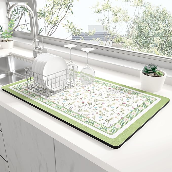 Rnivvi Dish Drying Mat for Kitchen Counter, XL 15 x 24" Cute Flower Theme by Rnivvi
