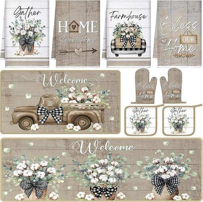 Fourluoo 10 Pcs Flower Basket Farmhouse Kitchen Decor Set Dish Towels Kitchen by Fourluoo