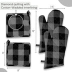 Buffalo Plaid Check Oven Mitts and Pot Holders Set, 100% Cotton, Heat Resistant - Image 6