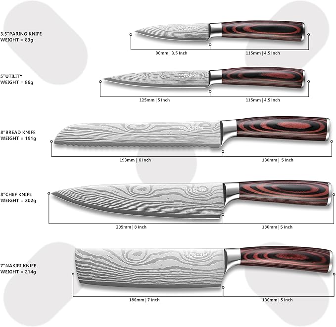 Knife Set | Gift-Ready 6-Piece Japanese Style Kitchen Knife Set — Burgundy Gift - Image 3