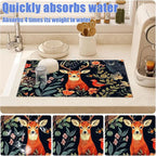 Vintage Deer Dish Drying Mat for Kitchen Counter Wild Animals Drying Pad - Image 4