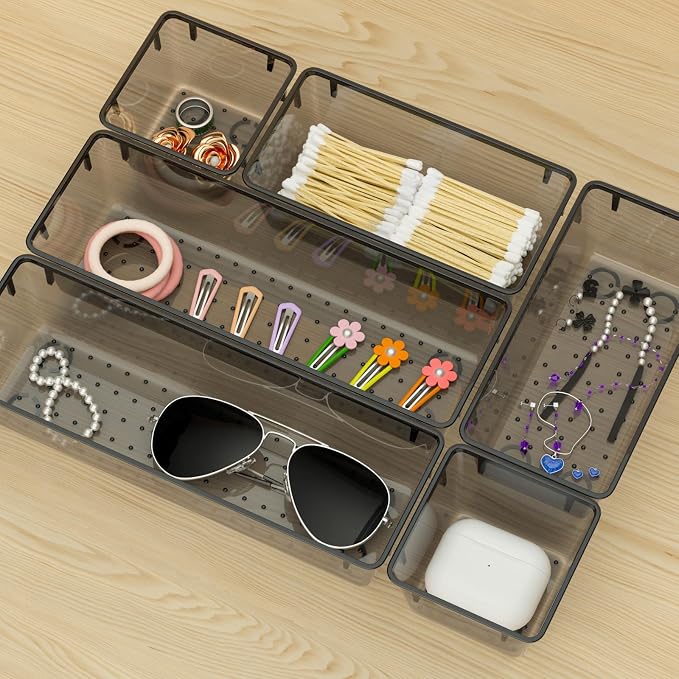 WOWBOX 6 Pack Clear Drawer Organizer Set, Acrylic Drawer Storage Trays - Image 7