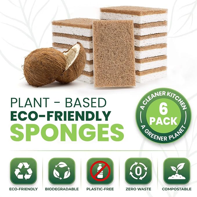Metflavor 6 Pack Natural Kitchen Sponges, Biodegradable Non-Scratch Cellulose - Image 2