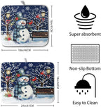 Winter Snowman Dish Drying Mat for Kitchen Counter 18x24, Xmas Snowflakes Dish - Image 2