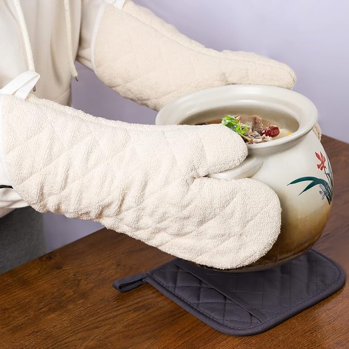 Terry Cloth Oven Mitts Heat Resistant to 482° F 15 Inch 100% Cotton Set of 2 - Image 5
