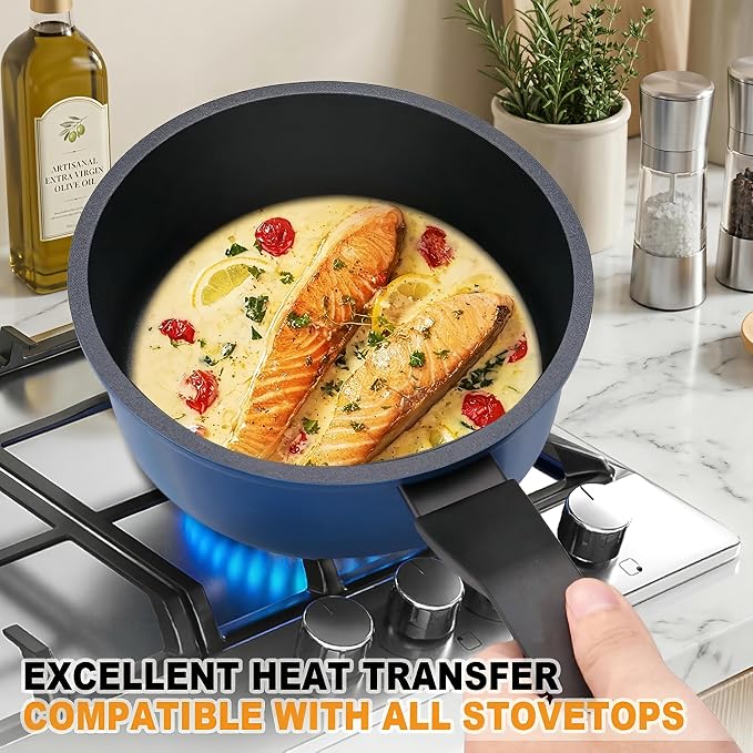Nonstick Sauce Pan with Lid, 1.5Qt & 2Qt Set, PFOA Free, Kitchen Pots Induction - Image 3