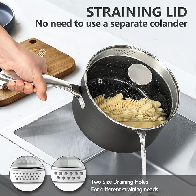 MICHELANGELO Hard Anodized Saucepan Set - Image 3