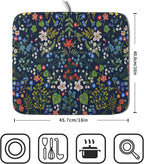 Flower Floral Dish Drying Mat Microfiber Navy Blue Absorbent Drying Pad - Image 2