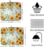 Sunflowers Dish Drying Mat for Kitchen Counter Yellow Flower Green Leaves Dish - Image 2