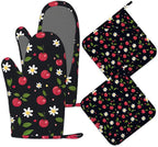 Cherry Oven Mitts and Pot Holders Sets of 4, Heat Resistant Daisy Floral by Unknown