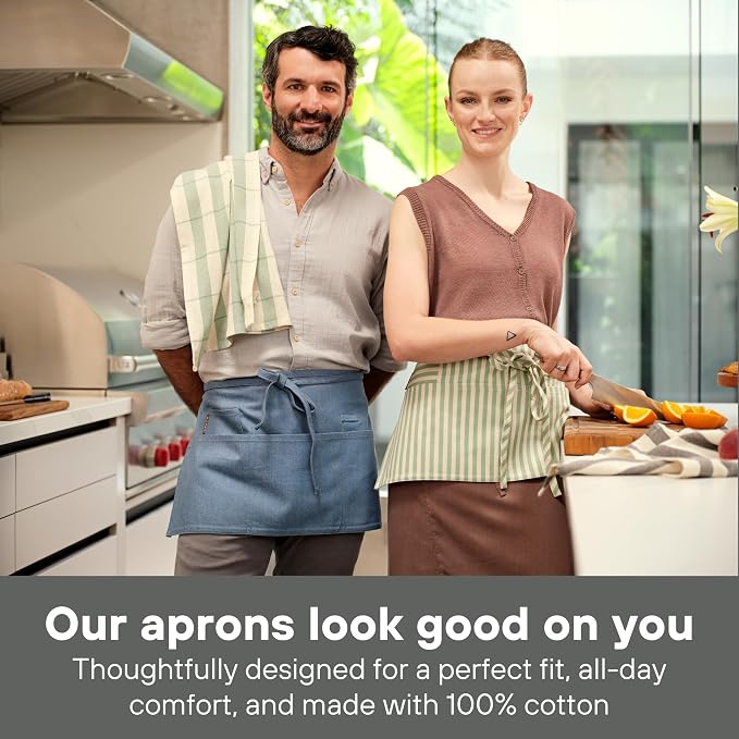 MEEMA Chef Waist Apron Cotton Fabric |Washable & Breathable Waitress & Server - Image 2