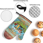 Happy Camper Oven Mitts and Pot Holders Sets of 4, Resistant Hot Pads - Image 4