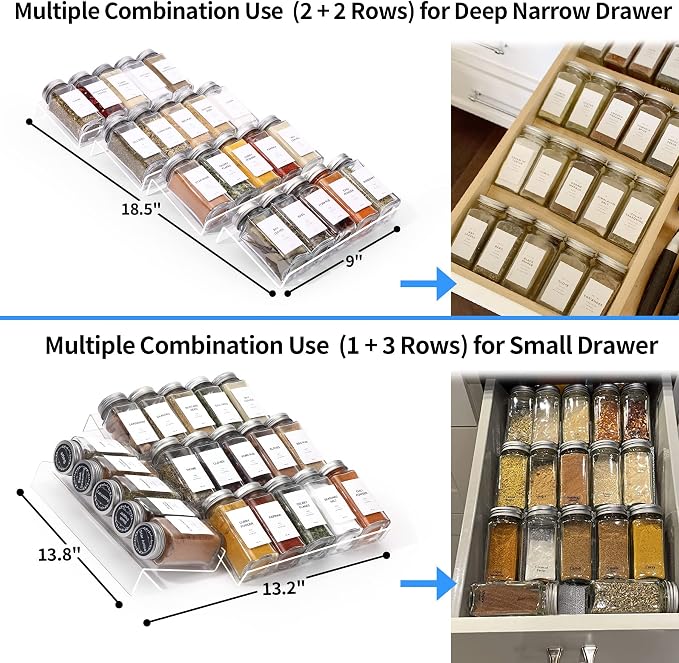 MIUKAA Clear Acrylic Spice Drawer Organizer, 4 Tier- 1 Set Seasoning Jars - Image 3